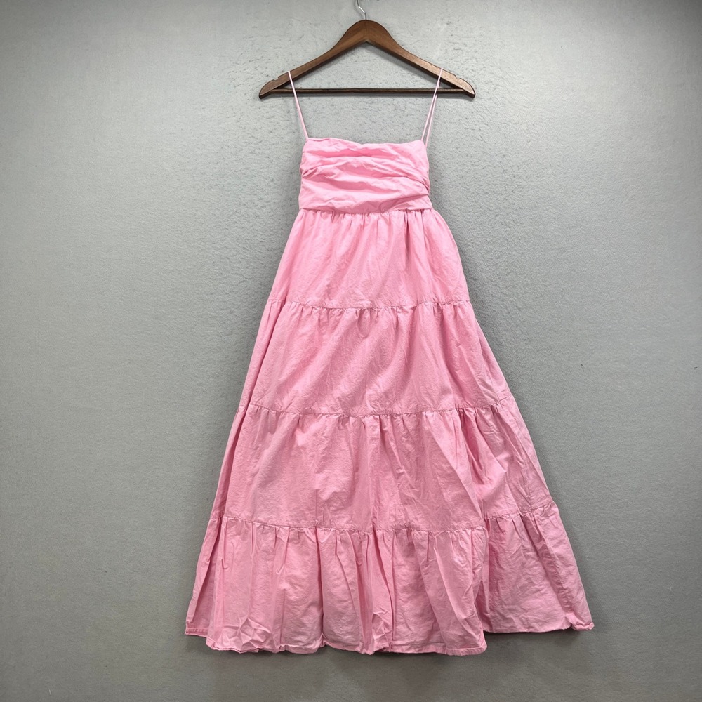 The Brass Monkey Maxi Dress Womens L Pink Tiered Coquette Spaghetti Strap Boho